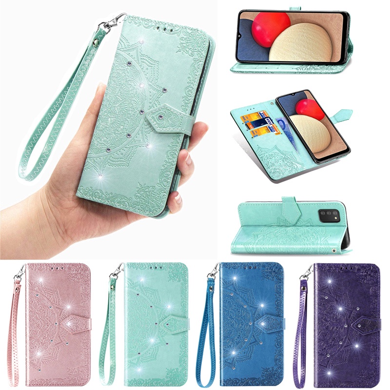 Bao Da Điện Thoại Nắp Lật Kèm Ví Hình Hoa Hướng Dương Đính Kim Cương Cho OPPO Reno 8 7 6 Pro Plus 7Z 6Z 7 SE Z 5Z 4G 5G Ốp