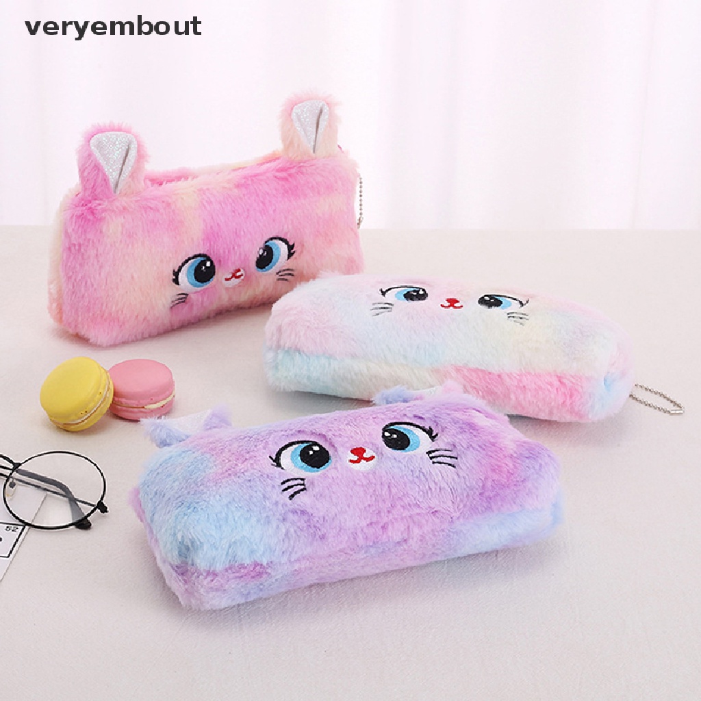 Túi Đựng Bút Lông Xù Hình Mèo Hoạt Hình Đáng Yêu Có Khóa Kéo