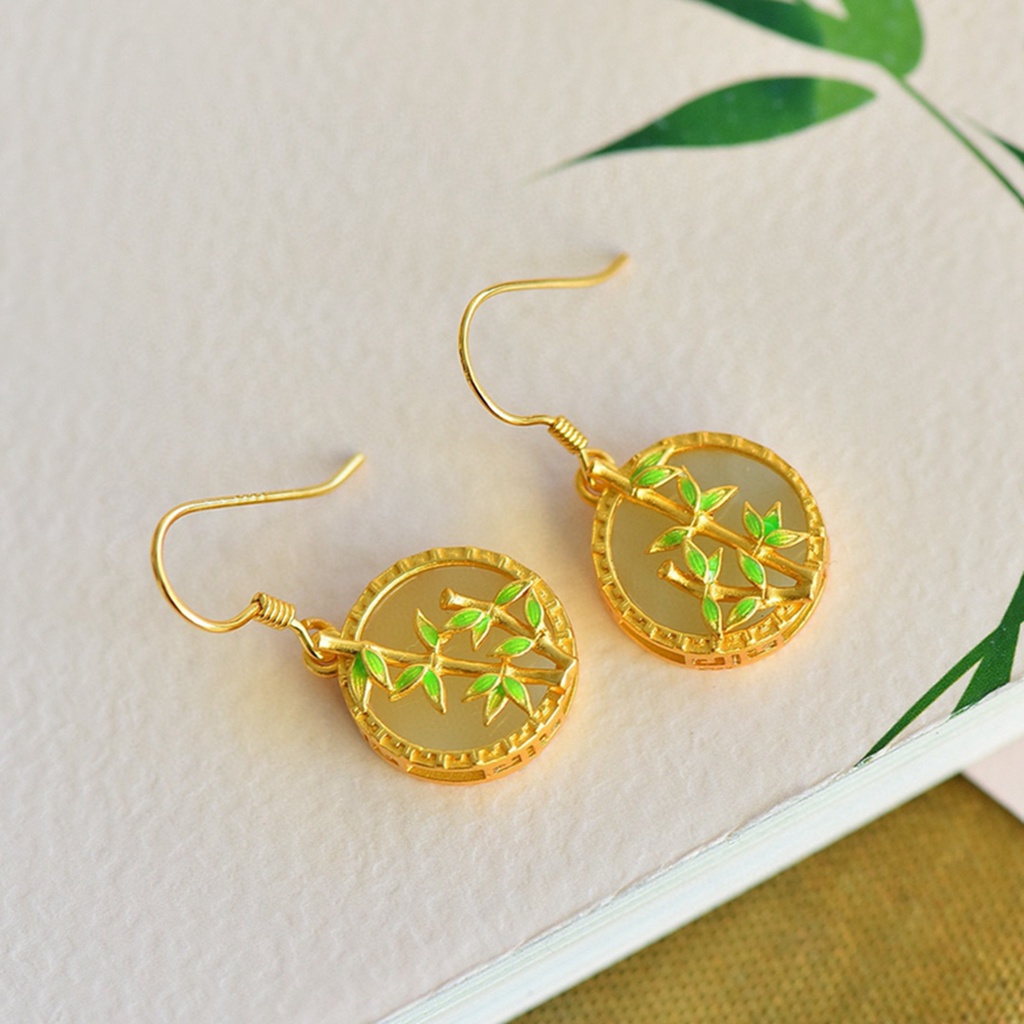 Bông Tai Dáng Dài Hình Tròn Bằng Tre Tự Nhiên Phong Cách Cổ Điển Thời Trang Cho Nữ