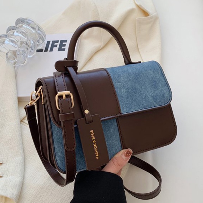 Túi Đeo Vai Hình Vuông Phối Màu Tương Phản Phong Cách Pháp Cổ Điển Thời Trang Cho Nữ