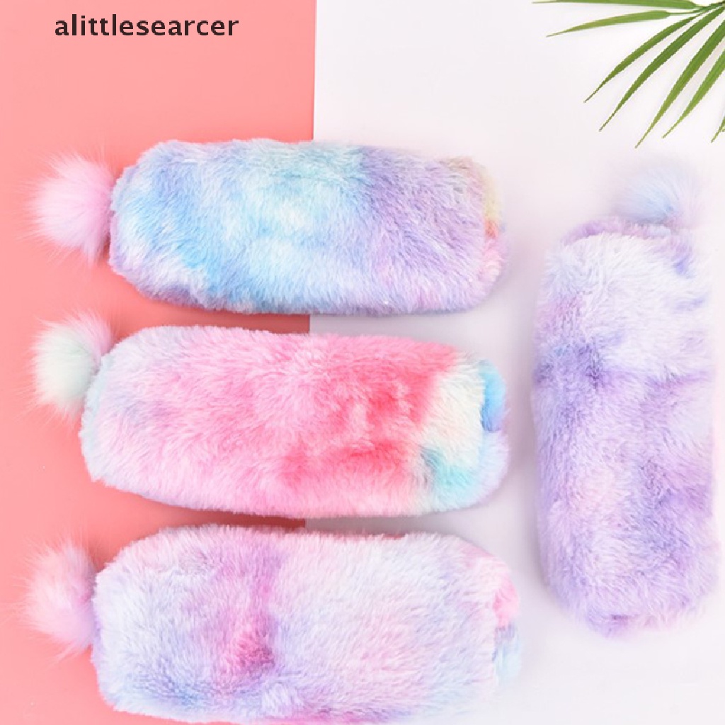 Túi Đựng Bút Bằng Lông Nhung Màu Sắc Gradient Dễ Thương Có Khóa Kéo