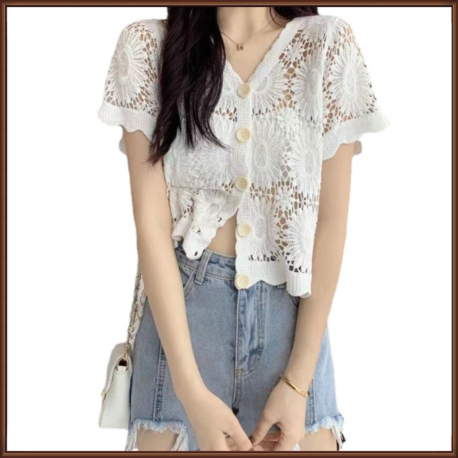 Áo Cardigan Dệt Kim Cổ Chữ V Tay Ngắn Dáng Ôm Thời Trang Dành Cho Nữ