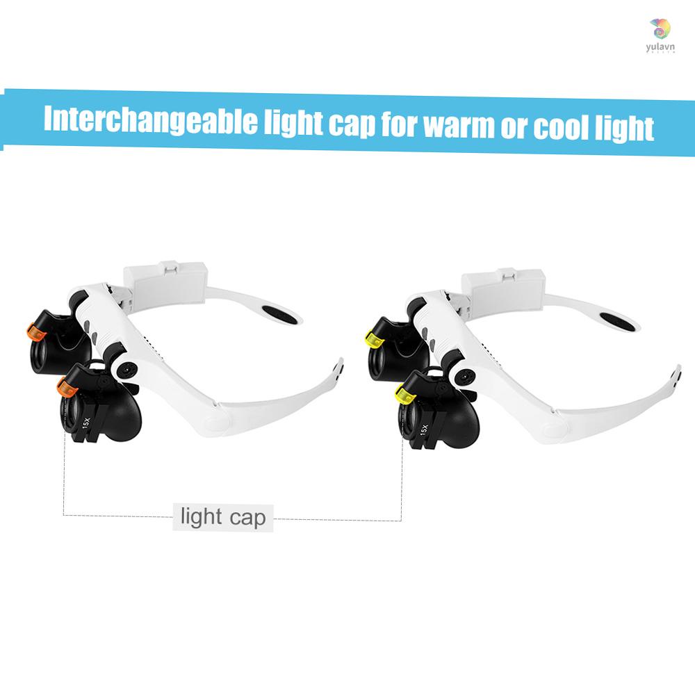 Kính Lúp Đeo Đầu Phóng Đại Nhiều Kính Có Đèn LED Ấm Áp Và Mát Mẻ