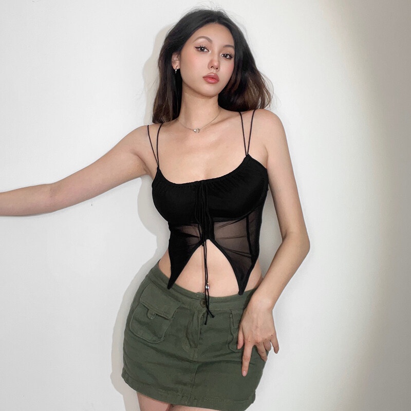 Kliou 2023 Áo Croptop Hai Dây Ôm Dáng Gợi Cảm Mùa Hè Y2K Trang Trí Viền Gợi Cảm Cho Nữ Hot