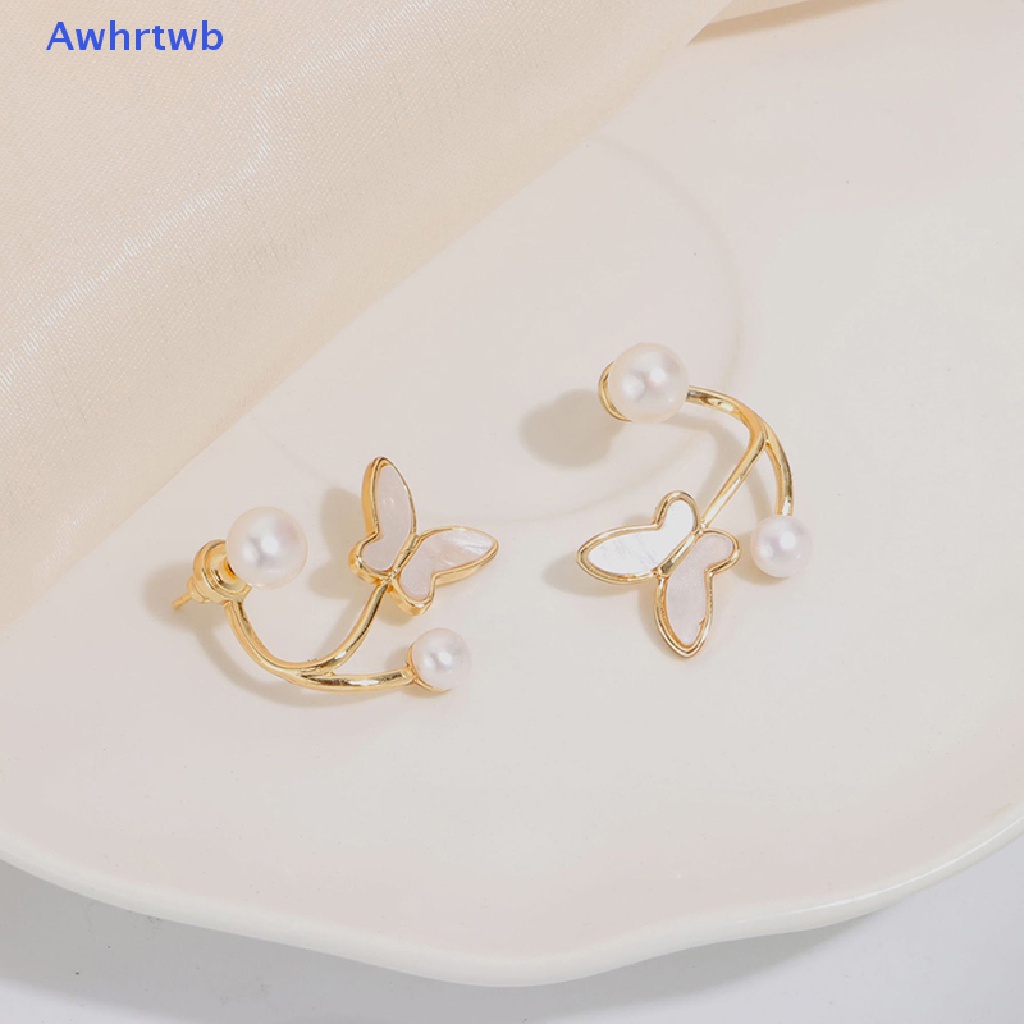 Bông Tai Hình Bướm Đính Ngọc Trai Giả Thanh Lịch Kiểu Hàn Quốc Cho Nữ