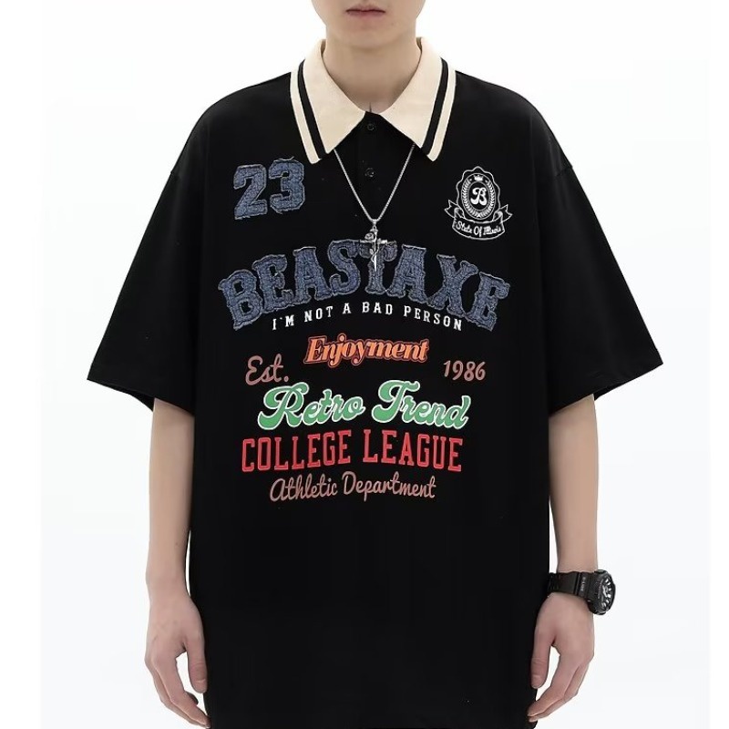 Áo polo Tay Ngắn Dáng Rộng Phong Cách Harajuku Nhật Bản Thời Trang Mùa Hè Cho Nam Và Nữ