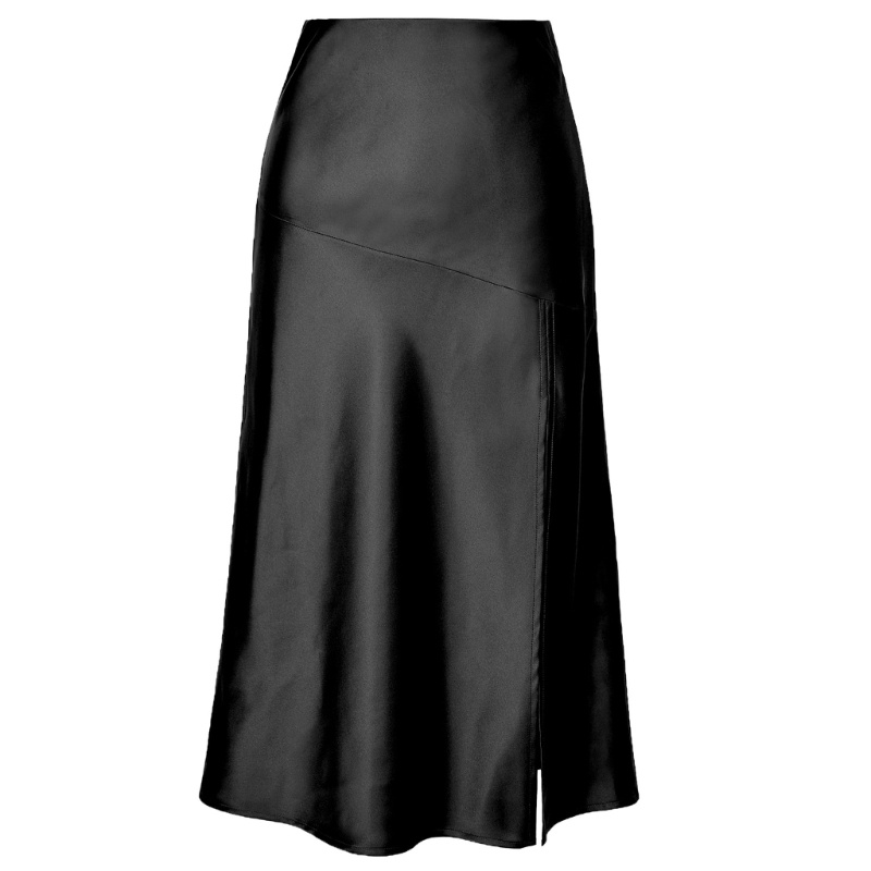 Chân Váy Midi Lụa Satin Dài Xẻ Tà Cao Trang Trọng Cho Nữ