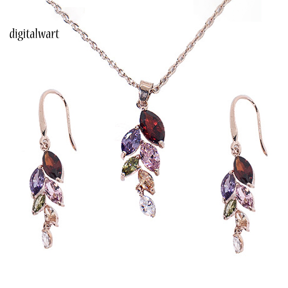 Kỹ Thuật Số| Bộ Vòng cổ + Bông Tai HợP Kim HìNh Lá ĐíNh Đá Xinh Xắ