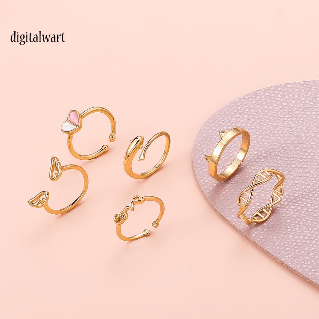 Kỹ Thuật Số| Set 6 Nhẫn Ngón Chân Hình Trái Tim Màu Sáng Có Thể Điều Chỉnh Kích Cỡ