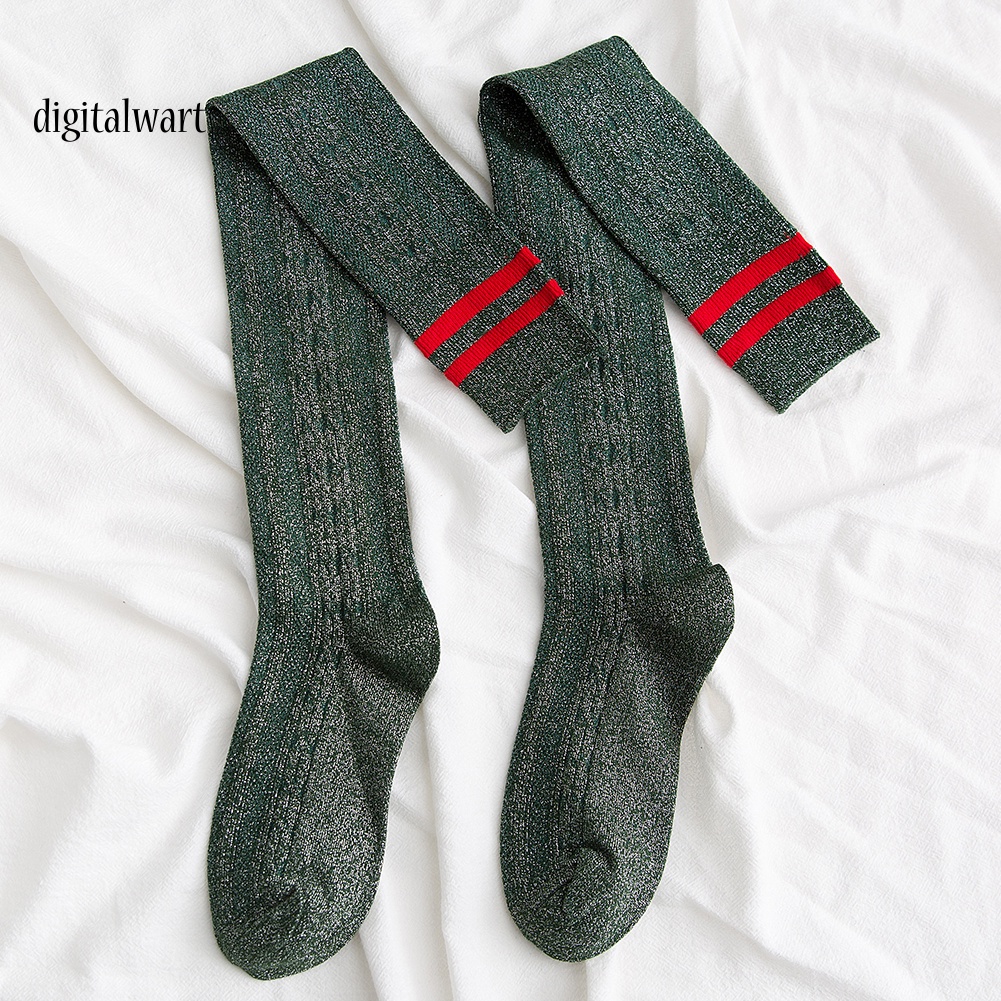 Kỹ Thuật Số| Tất Dệt Kim Nữ Dài Qua Gối Sọc Ngang Màu Sắc Đa Dạng