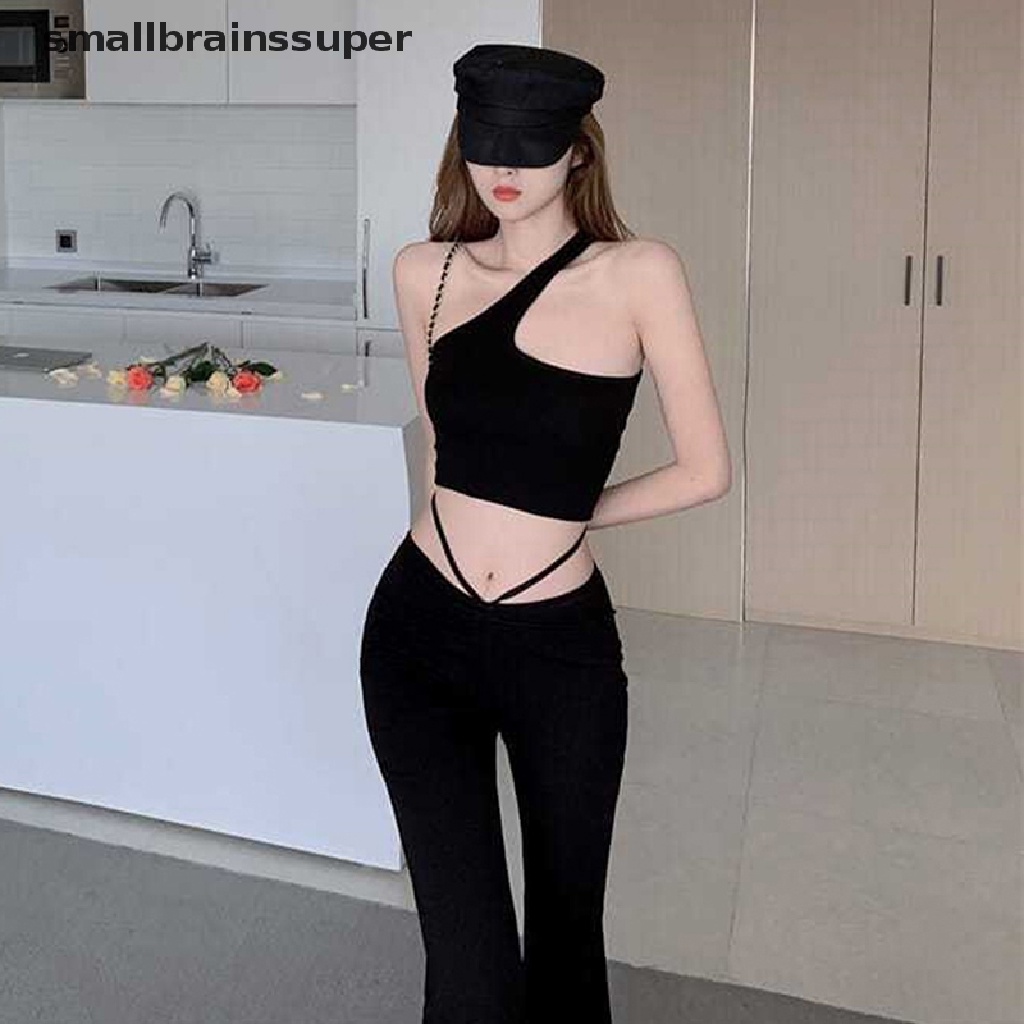 Smallbrainssuper Quần Ống Loe Lưng Cao Màu Trơn Đơn Giản Thanh Lịch Phong Cách Hàn Quốc SBS