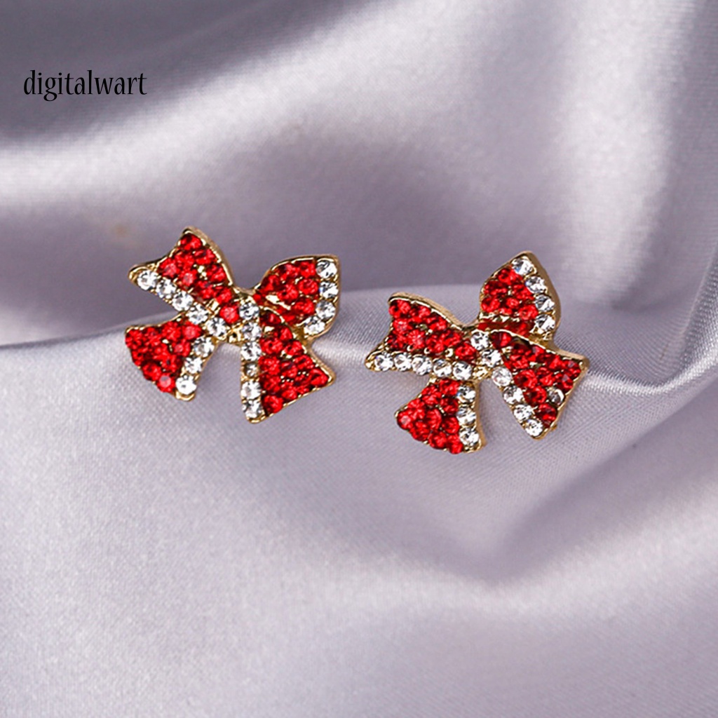 Kỹ Thuật Số| 1 Đôi Bông Tai Hình Nơ Đính Đá Ngọt Ngào Lâu Trôi