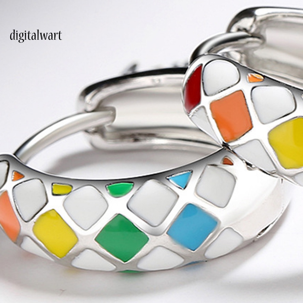 Kỹ Thuật Số| 1 Đôi Bông Tai Tròn Họa Tiết Kẻ Ô Phong Cách Hàn Quốc Dành Cho Nữ