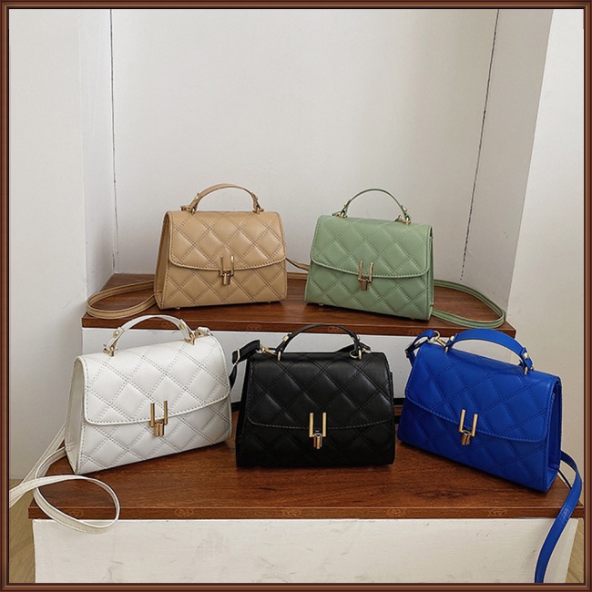 Túi Xách Da Nhân Tạo Màu Trơn Họa Tiết Thêu Hình Thoi Đơn Giản Thời Trang Cho Nữ