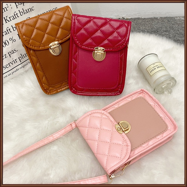 Túi Da Pu Đeo Chéo Đựng Điện Thoại Họa Tiết Hình Thoi Dành Cho Nữ