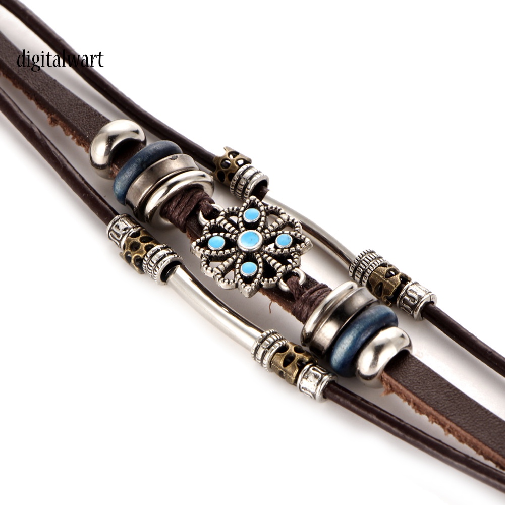 Kỹ Thuật Số| Vòng Tay Da Nhiều Sợi Phối Hạt Phong Cách Bohomian Cho Nữ