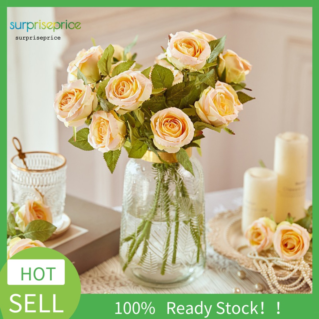 Bó Hoa Hồng Nhân Tạo 2 Đầu Không Phai Màu Trang Trí Nhà Cửa / SPA