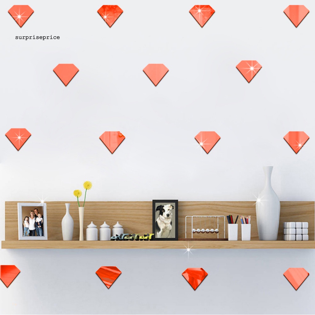 Set 12 Sticker Dán Tường Hình Viên Kim Cương 3D Bằng Acrylic Tráng Gương Tự Dính Có Thể Tháo Gỡ Trang Trí