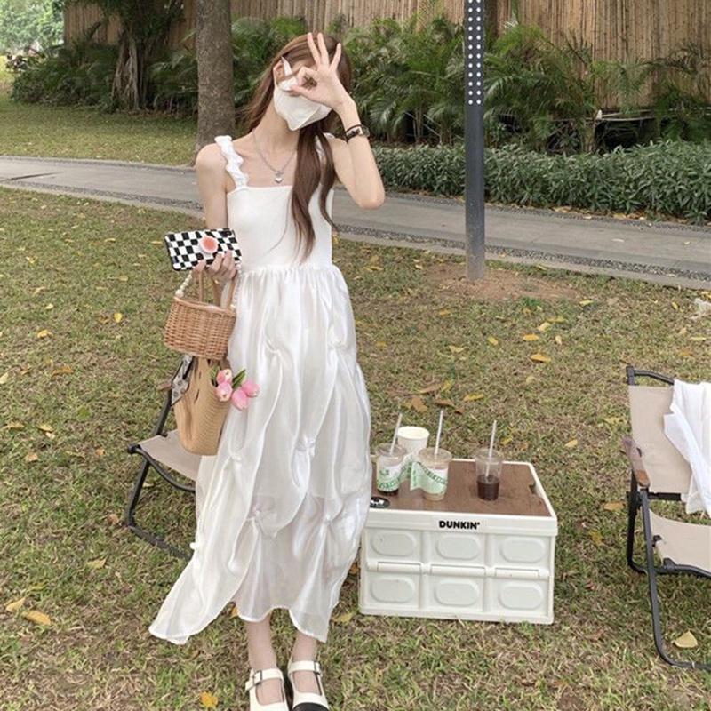 IELGY    Đầm Lưới Pha Trà Eo Cao Màu Xanh Dương Chất Lượng Cao Cho Nữ