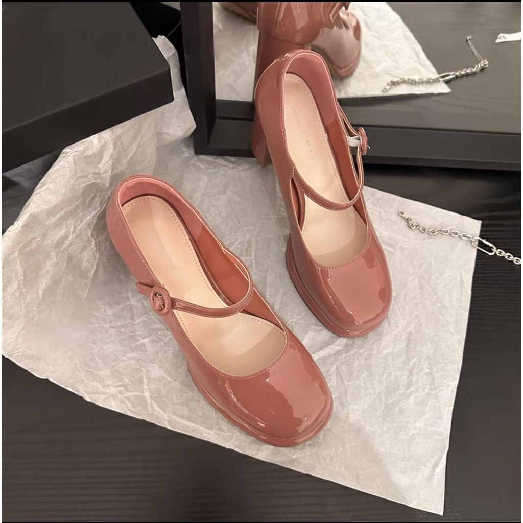 🔥 Bán nóng 🔥 giày cao gót đế vuông, giày cao gót nữ bằng da, giày Mary Jane nữ phong cách cổ điển thời trang