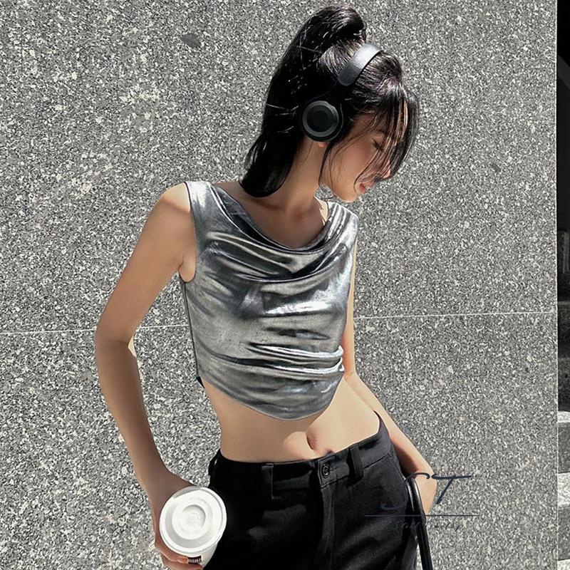 Áo Thun Không Tay Cổ Tròn Viền Cong Màu Trơn Thời Trang Mùa Hè CY03 Cho Nữ