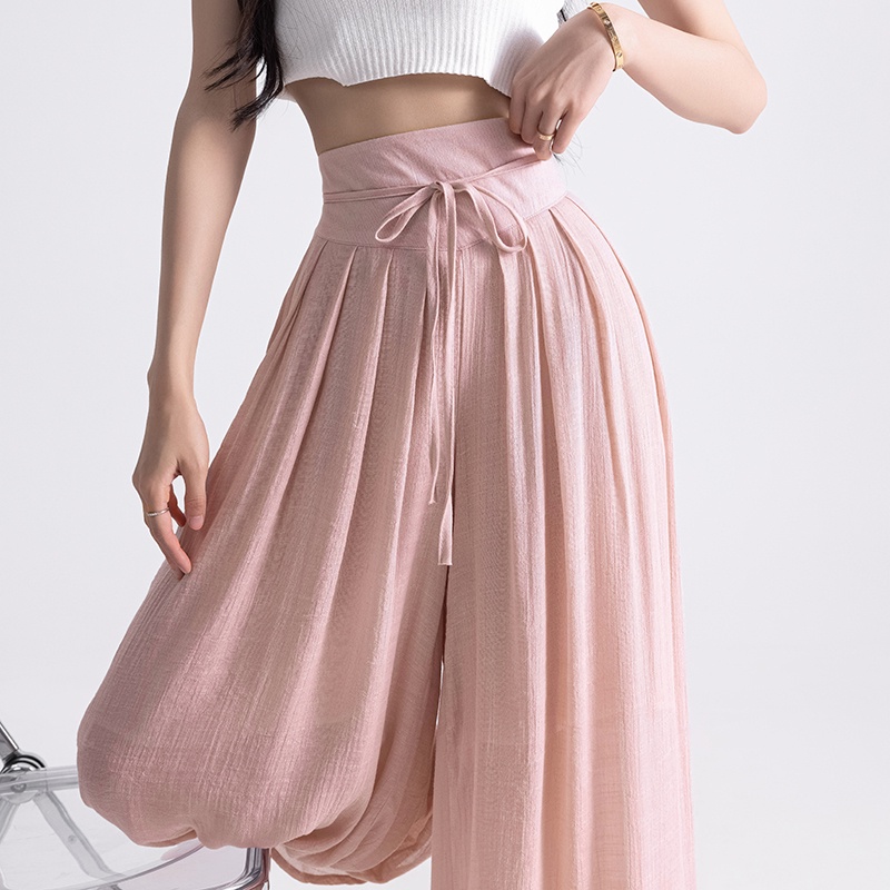 SUXI Quần ống rộng Lưng Thun Cột Dây Đơn Giản Thời Trang Mùa Hè Dành Cho Nữ