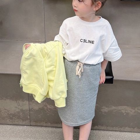 Set Áo Thun Ngắn Tay + Chân Váy Cotton Thoáng Khí Thời Trang Mùa Hè Cho Bé Gái