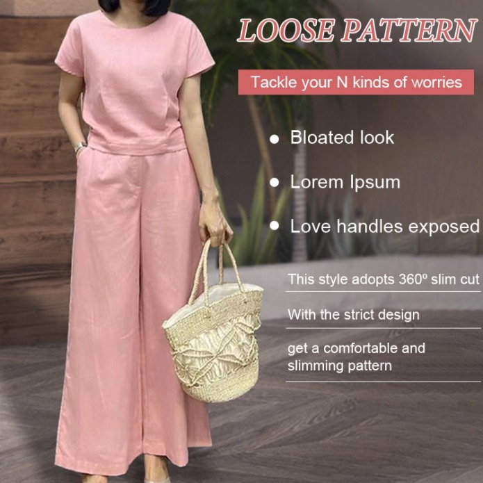 Set Đồ 2 Món Gồm Áo Tay Ngắn Và Quần Dài Ống Rộng Bằng Vải Lanh cotton Màu Sắc Thanh Lịch Phong Cách Nhật
