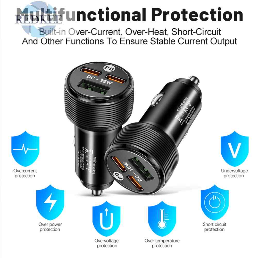 Tẩu Sạc Trên Ô Tô 3 Cổng USB PD Type-C 5V 3A Cho iPhone 14 Pro