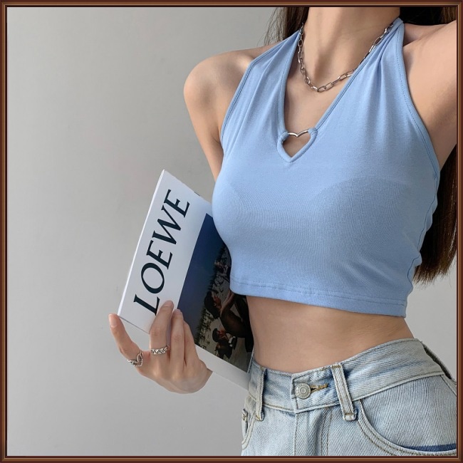 Áo Croptop Dệt Kim Không Tay Màu Sắc Đơn Giản Cho Nữ