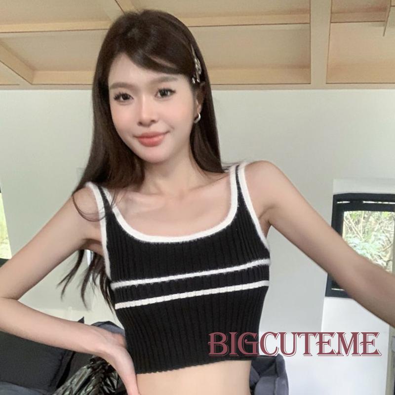 Áo Croptop Dệt Kim Không Tay Màu Sắc Thời Trang Xuân Hè Dành Cho Nữ