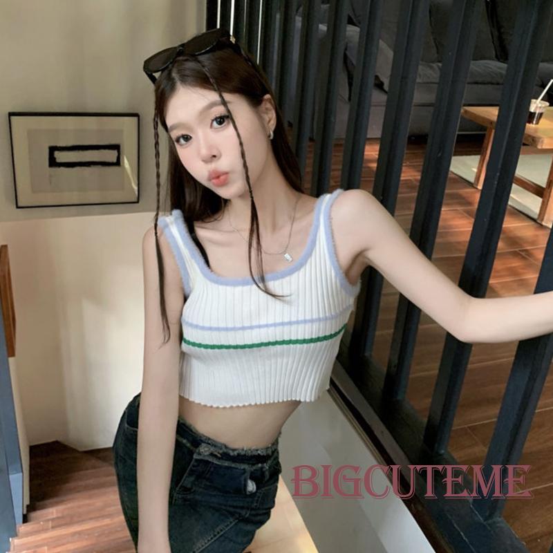 Áo Croptop Dệt Kim Không Tay Màu Sắc Thời Trang Xuân Hè Dành Cho Nữ