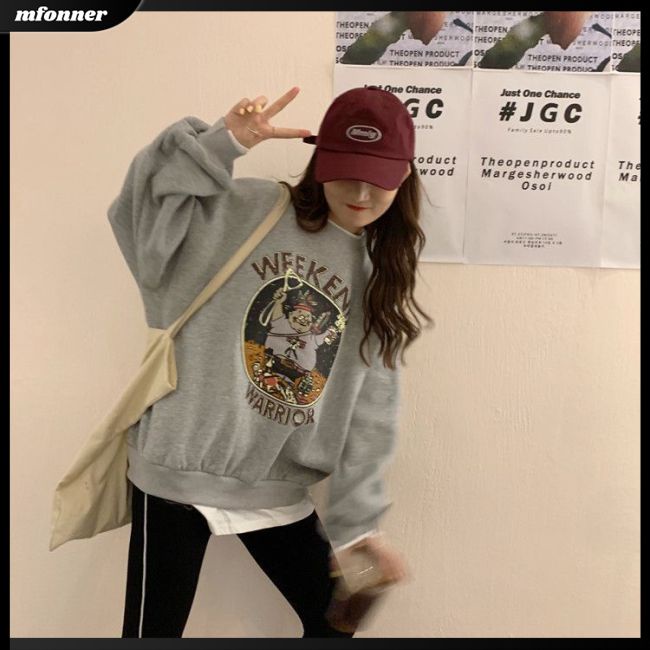 Áo Nỉ Tay Dài Dáng Rộng In Họa Tiết Hoạt Hình Đáng Yêu Cho Nữ