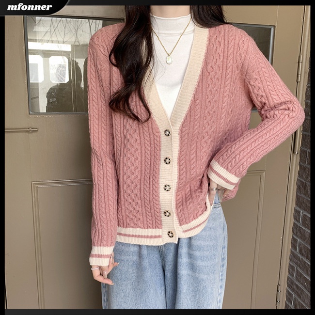Áo Khoác Cardigan Dệt Kim Tay Dài Cổ Chữ V Thời Trang Cho Nữ