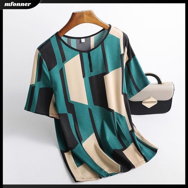 Áo Thun Nữ Tay Ngắn Cổ Tròn Dáng Suông Họa Tiết Caro Thời Trang Mùa Hè