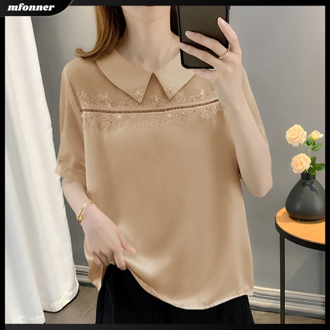 Áo Sơ Mi Chiffon Tay Ngắn Dáng Rộng Màu Sắc Đơn Giản Thanh Lịch Dành Cho Nữ