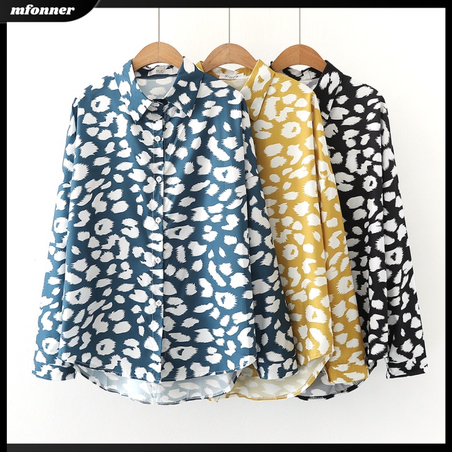 Áo Sơ Mi Cotton Tay Dài Họa Tiết Da Báo Dành Cho Nữ