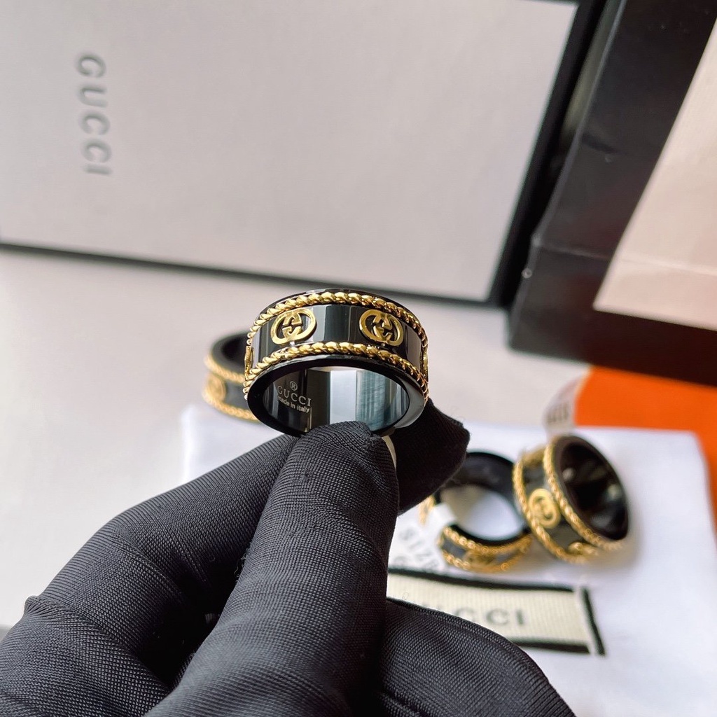 Nhẫn Gucci Mạ Vàng / Bạc 925 Hai Mặt Khắc Chữ Phong Cách Hàn Quốc Đơn Giản Sáng Tạo Dành Cho Nữ