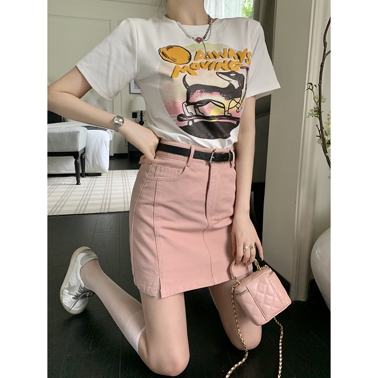 Áo Thun Tay Ngắn Dáng Ôm In Họa Tiết Chú Cún Kiểu Hàn Quốc Thời Trang Mùa Hè Cho