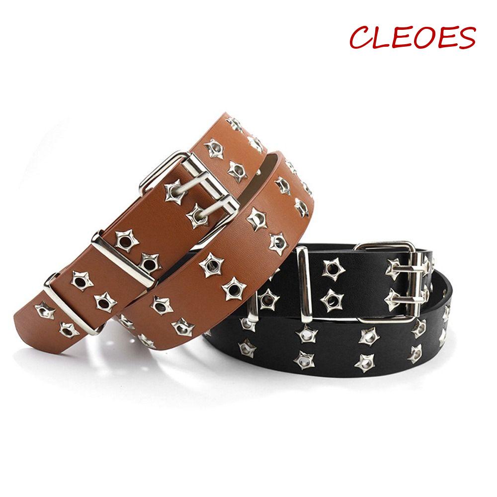 Thắt Lưng Khóa Kim Loại Hình Ngôi Sao Hai Hàng Nút Điều Chỉnh Được Phong Cách Punk Dành Cho Bạn Nữ