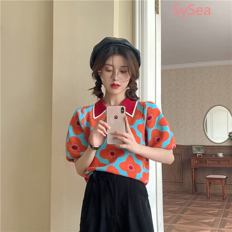 Áo Sơ Mi Ngắn Tay Cổ Polo Họa Tiết Hoa Thời Trang Mùa Hè Cho Nữ