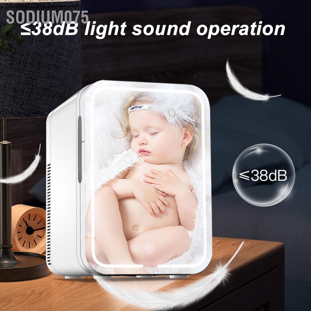 Sodium075 Mini Beauty Tủ Lạnh Làm Mát Và Sưởi Ấm Cửa Gương Có Thể Điều Chỉnh Độ Sáng 10L Đông Đẹp Di Động Cho Gia Đình Xe Hơi