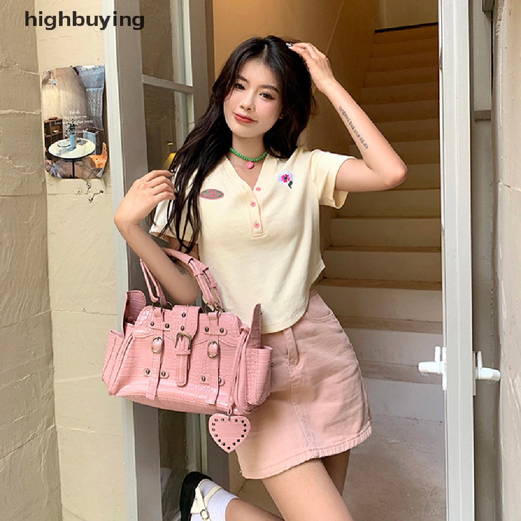 Áo Thun Lửng Ngắn Tay Cổ V Thêu Họa Tiết Thời Trang Cho Nữ