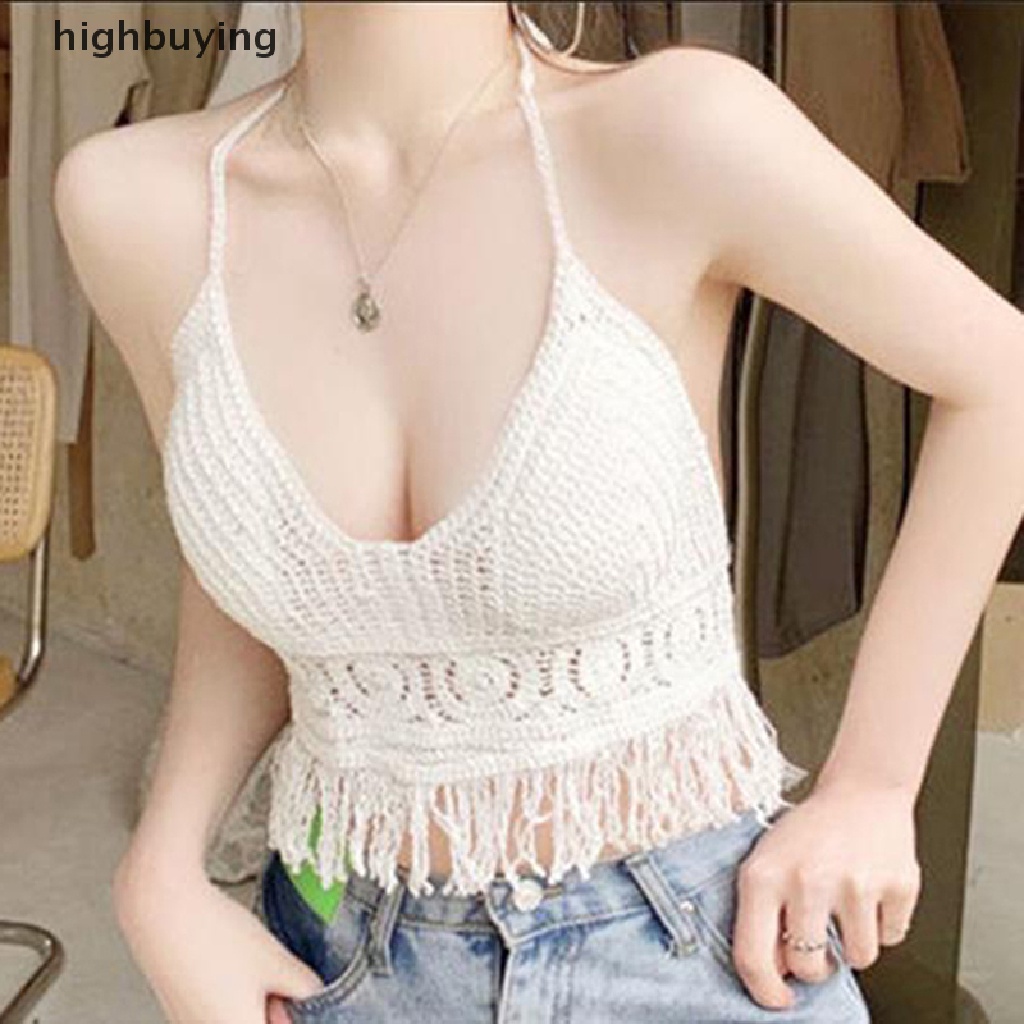Hbvn Belle Áo Ngực Crop Top Hai Dây Tua Rua Khoét Rỗng Gợi Cảm Đi Biển Cho Nữ Modish