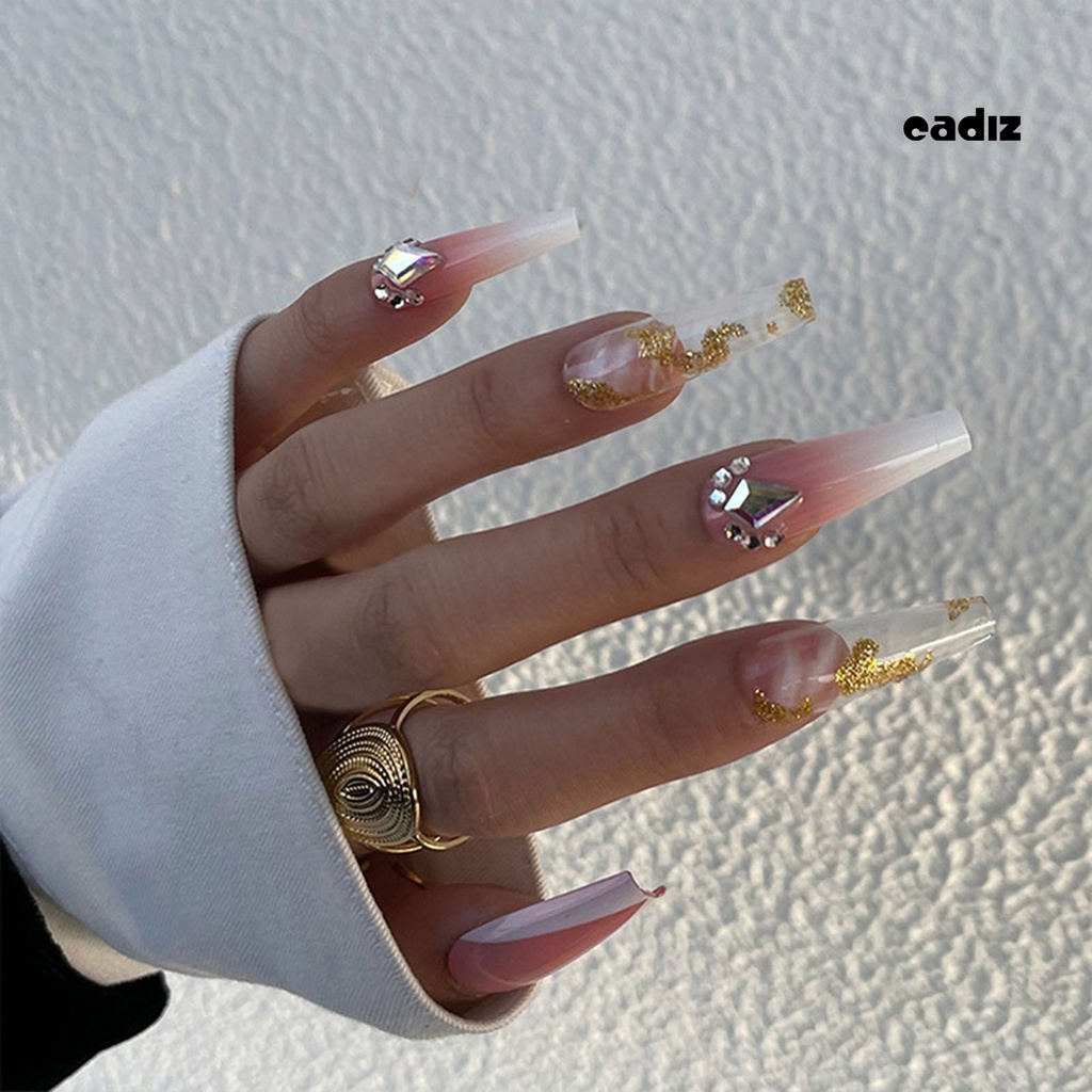 1 Bộ Móng Tay Giả Không Phai Màu Độ Bóng Cao Hình Chữ V Màu Hồng / Trắng