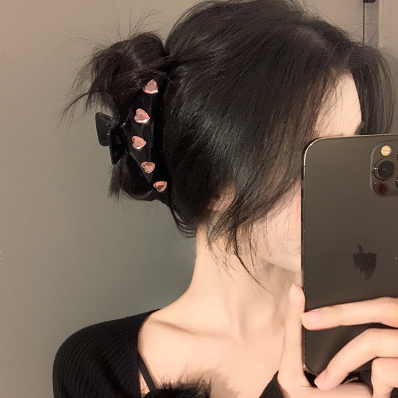 Kẹp Tóc Hình Trái Tim Bằng Acrylic Màu Đen Ngọt Ngào Thời Trang Hàn Quốc Cho Nữ