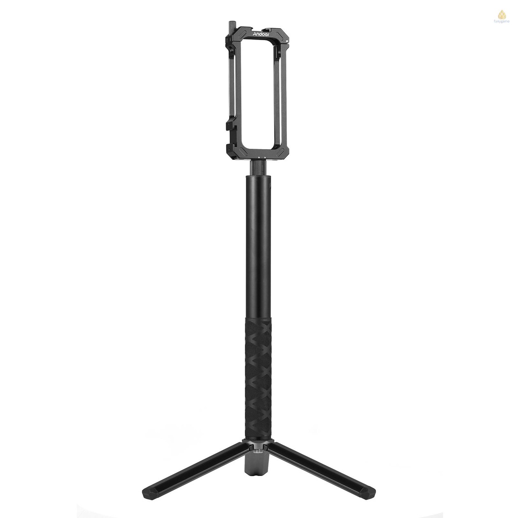 Khung Gắn Máy Ảnh Andoer Mini Bằng Hợp Kim Nhôm Kèm Gậy Tự Sướng 28cm - 110cm