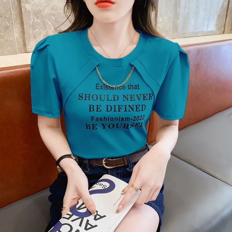 Áo Thun Tay Ngắn Phồng Mẫu Mới 2023 Thời Trang Mùa Hè Xinh Xắn Cho Nữ
