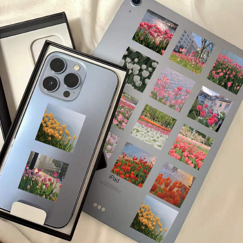 Bộ 63 Miếng Dán Trang Trí Điện Thoại Hình Hoa Tulip Xinh Xắn