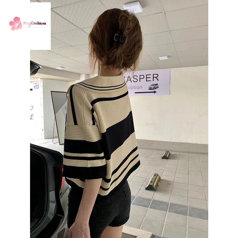 Áo Thun POLO Dệt Kim Tay Ngắn Dáng Rộng Họa Tiết Kẻ Sọc Thời Trang Mùa Hè Phong Cách Mới Mùa Hè 2022